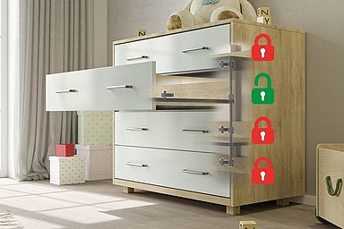 [Translate to en-in:] [Translate to en-xx:] Stop Control locking bars in furniture