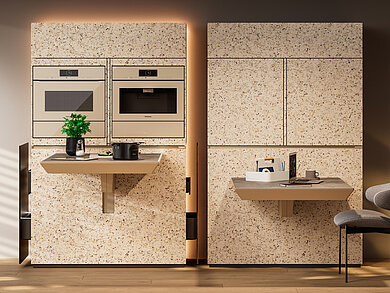 Un mobile, diversi usi: il concetto mostra come sia possibile combinare diverse funzioni in un unico sistema in uno spazio compatto. Foto: Miele