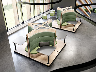 At interzum Hettich is showing unique solutions for transforming spaces and furniture through firmly defined movement sequences and for matching them with flexibility to the people using them for their specific activity. Photo: Hettich